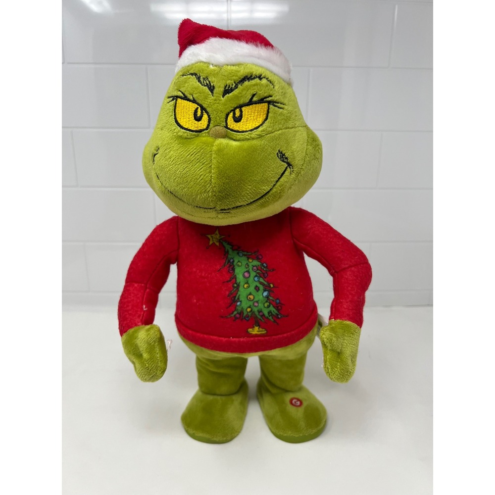 Dr. Seuss The Grinch Animated Plush Christmas Tree Sweater Santa Hat 14 Inch